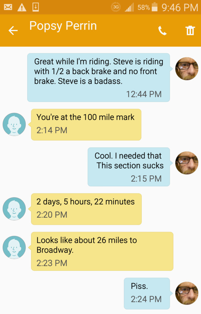 Text from 100 mile marker